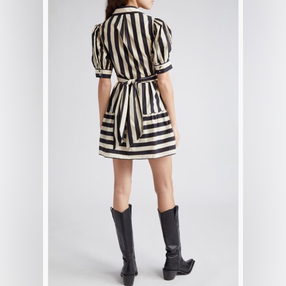 NWT $225 FARM Rio Mixed Stripe Tie Back Minidress in BLACK / OFF WHITE, Small! - Picture 3 of 7